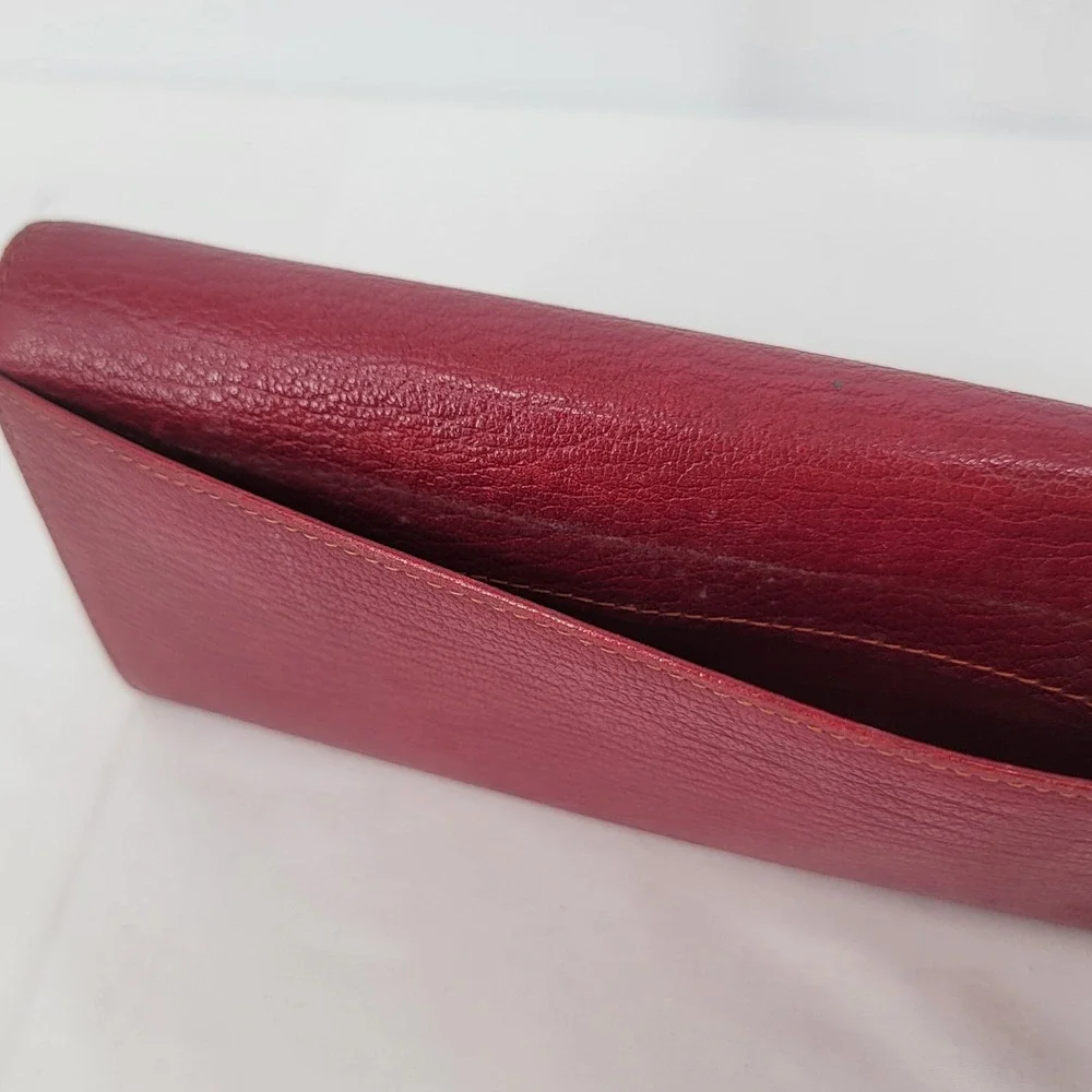 Valentino Pasini Red Leather Long Kiss Lock Wallet Gold Tone Hardware